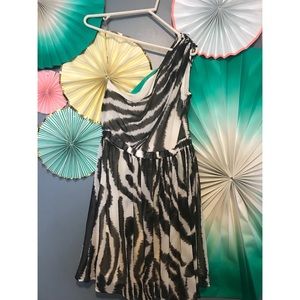 one shoulder zebra print party dress